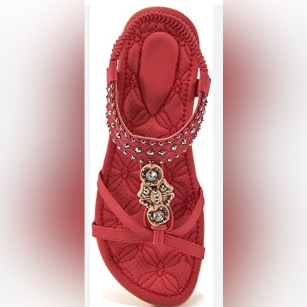 Elegant Red Embellished Women's Sandals size 42 (9.5-10)